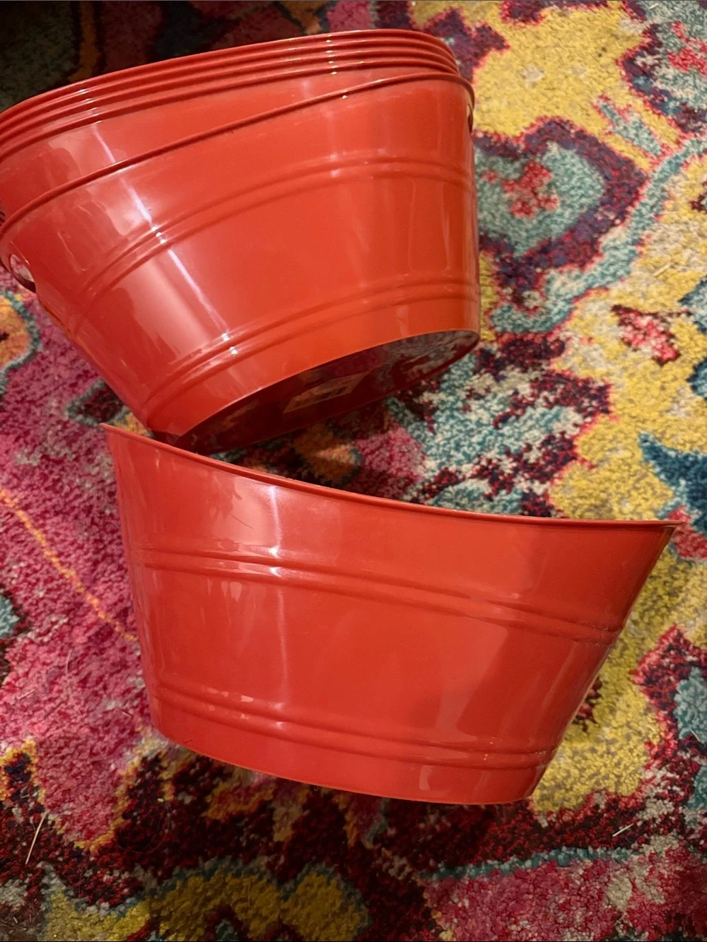 Red plastic Serving Ice Tubs/ Oval Handled Bowl
